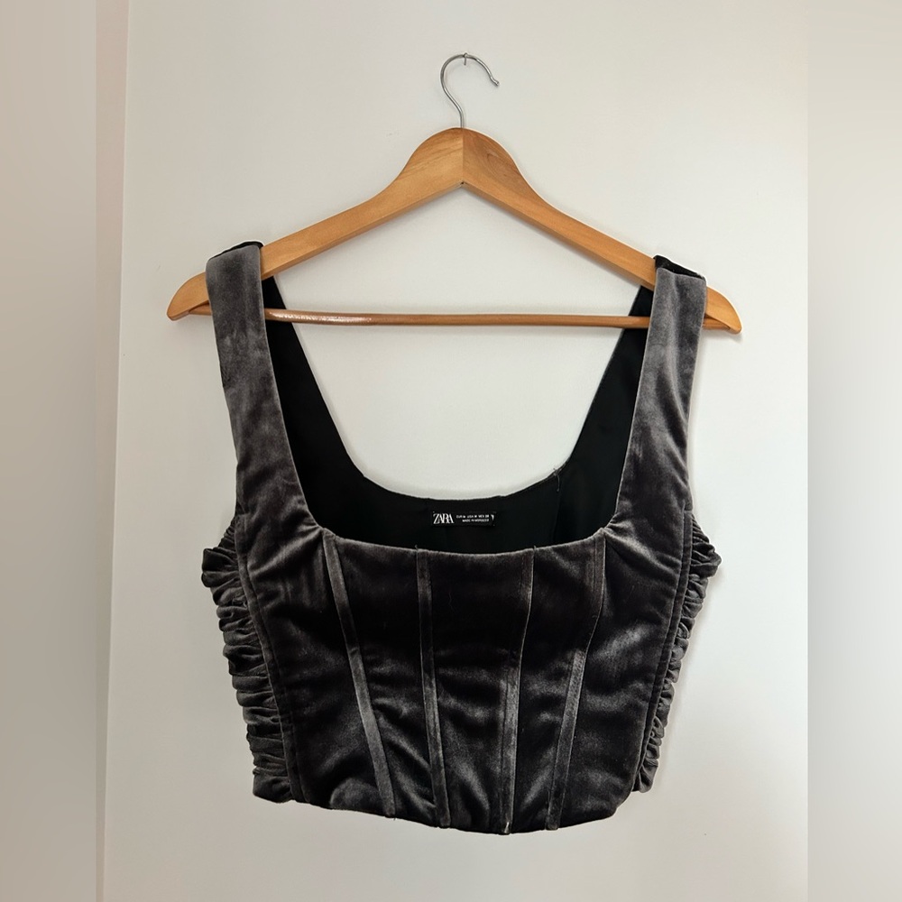 Zara Dark Grey Velvet Crop Top